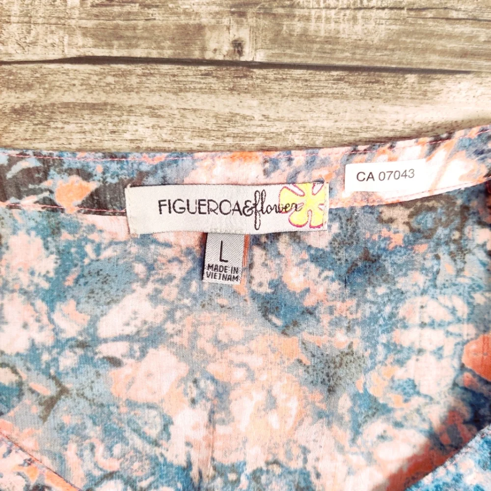 Anthropologie Figuerca & Flower Art to Wear V-Neck Sheer Blouse Animal Print L - Picture 4 of 9